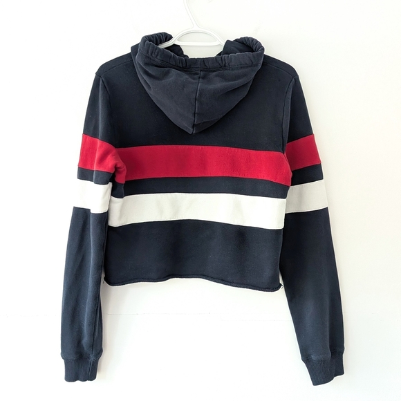 Hollister Women's Navy and Red Striped Hoodie - Picture 4 of 9